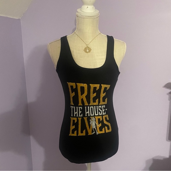 Next Level Apparel Tops - Harry Potter "Free the House Elves" Halter Tank Top, black, small
